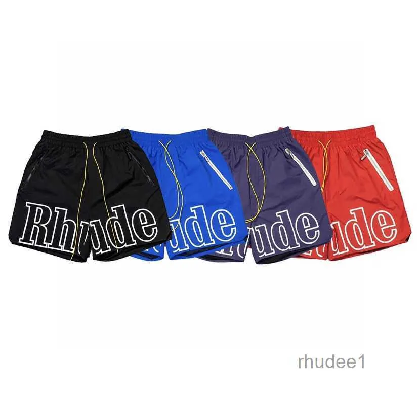 Rhude Shorts Mens Summer Designer LoosedRawString 3M Reflective Hip Hop Casual Pants For Hipster Man Clothing Beach Swimming Street Relaxed Style SVQQ