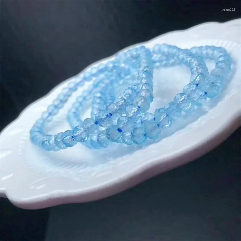 Bağlantı bilezikleri 6mm doğal yüzlü mavi topaz bileklik takılar Strand kadın erkek erkekler zarif mücevher hediye iyileştirici kristal enerji