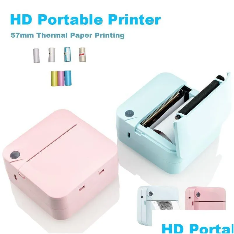 Imprimantes Fun Print Portable Autocollants auto-adhésifs thermiques Po Imprimante HD Mini Bluetooth 57 25mm Fournitures 2D Fabricant d'étiquettes pour téléphone Drop OTMKP