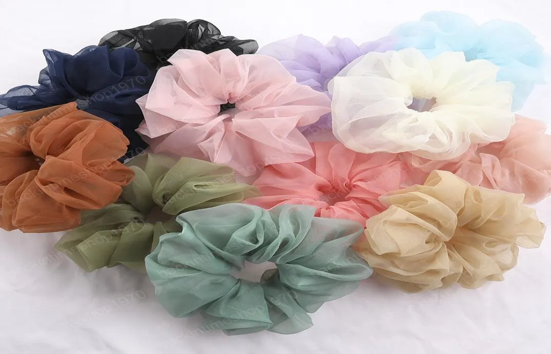 Överdimensionerade scrunchies Big Plain Rubber Hair Ties Elastic Hair Bands Girs hästsvanshållare Organza Scrunchie Women Hair Accessories8825465