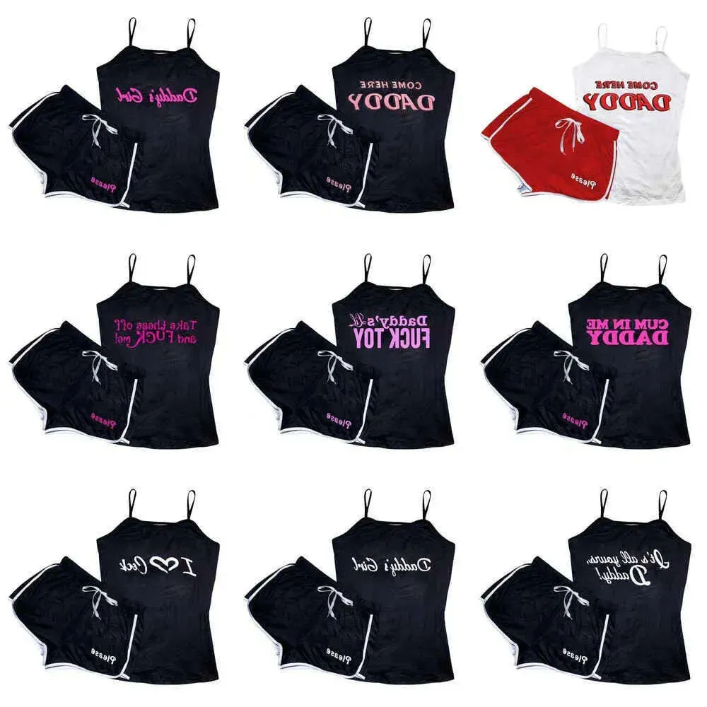 2024 Women Summer Outfits Letter Print Tracksuits Sexiga Suspender Shorts Set 2 Piece Yoga Home Wear Casual Clothing S- 49