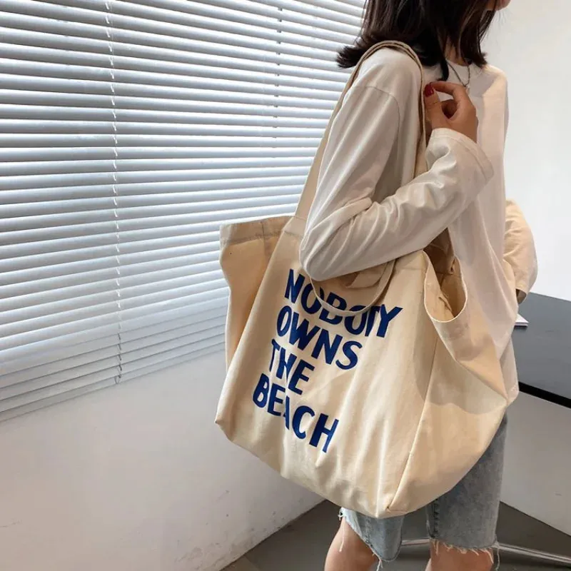 Large Canvas Bag Women Shoulder Handbag Female Letters Reusable Shopping Ladies Grocery Designer Tote Eco Friendly Bolsas 240118