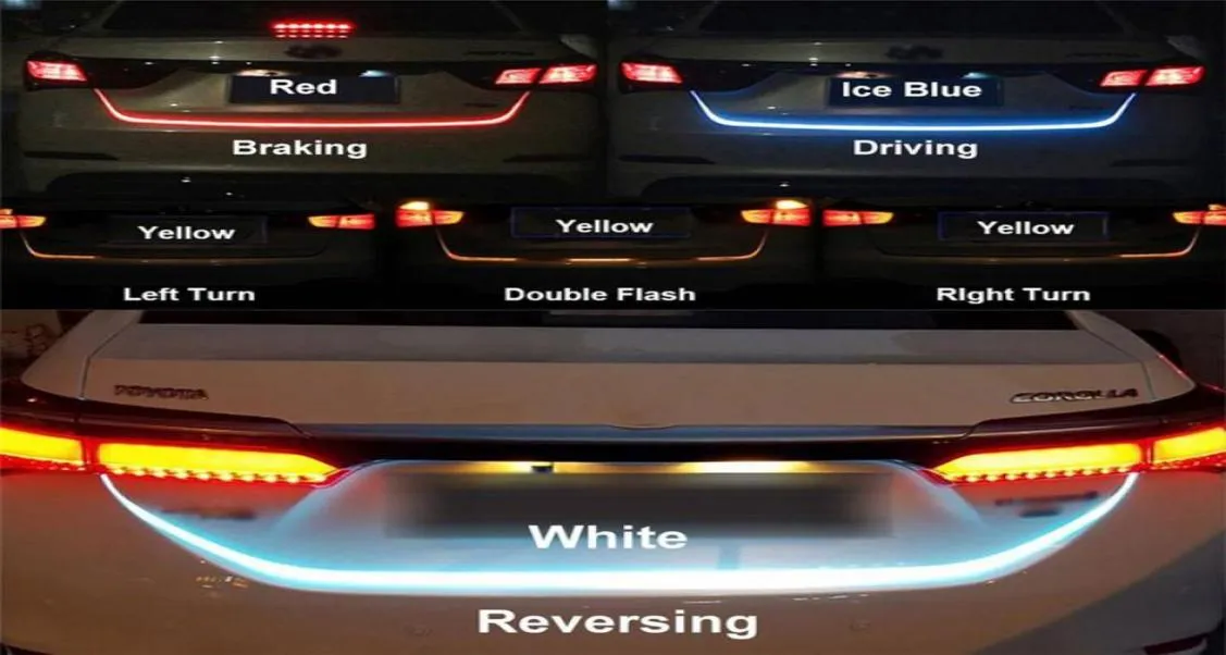 Car Rear Trunk Signal Lamp RGB Auto LED Strips Light Driving Signals Reverse Brake Lighting Truck Flow Strip Lights6445615