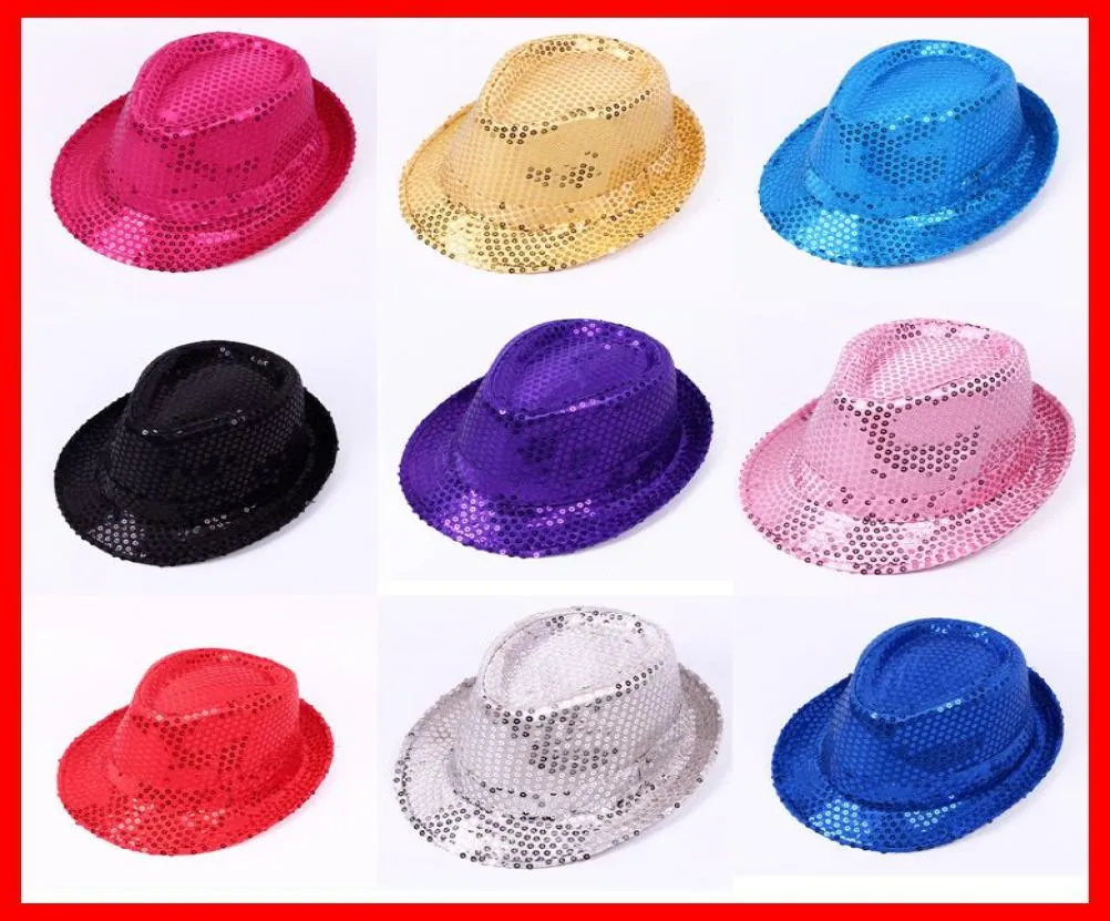 Einzelhandel 9 farben Baby Pailletten Dance Show Jazz Hüte Kinder Fisch Caps Bling Bling Fedora Cap Jungen Mädchen Baseball Hüte kinder B4436736