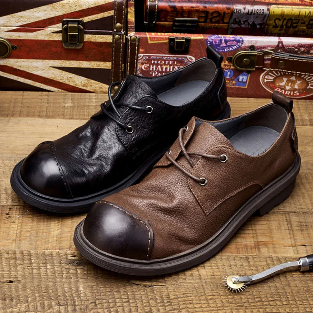 Hanamde – chaussures Derby décontractées en cuir de vache véritable pour hommes, nouveau Style de mode britannique de styliste, 2023