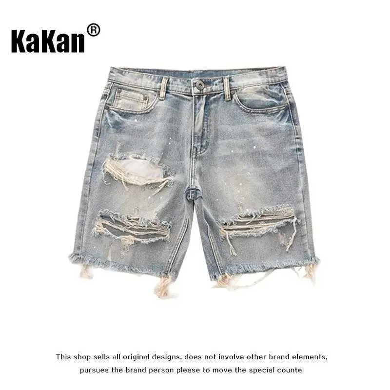 Shorts pour hommes Kakan - Nouveau short en denim en détresse d'été pour hommes jeunesse coréenne populaire coupe mince petite jambe quart pantalon jean K58-DK322 J0124