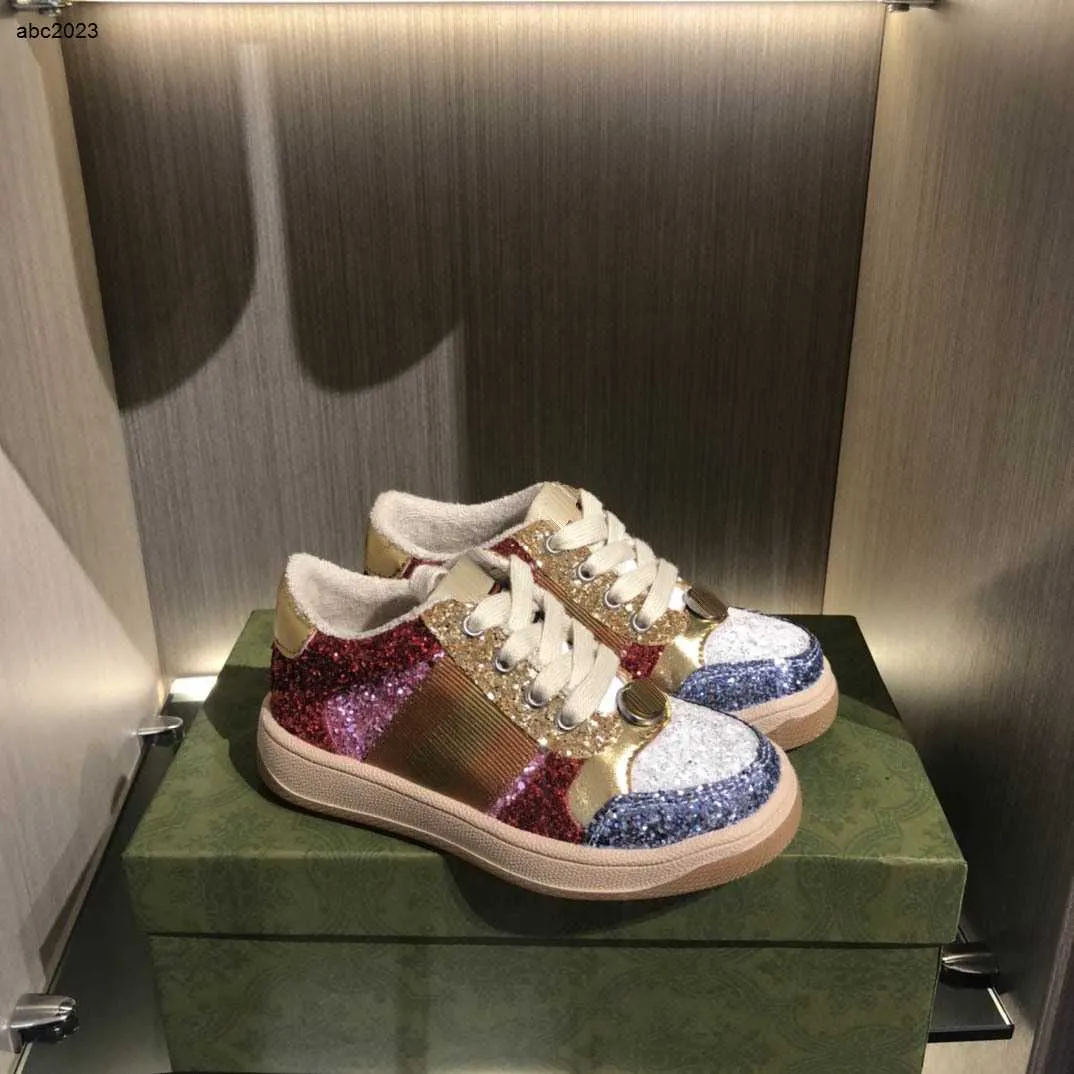 Klassiekers kinderschoenen Glanzende pailletten jongens meisjes Sneakers Maat 26-35 Inclusief dozen Canvas leren splitsen baby designer schoenen Jan20