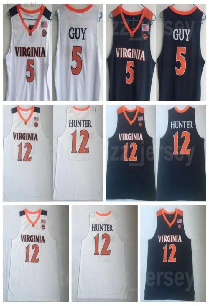 College Virginia Cavaliers 5 Kyle Guy Jerseys Universidade Basquete 12 DeAndre Hunter Azul Marinho Branco Equipe Cor Respirável Camisa de Algodão Puro Boa Qualidade 4630648