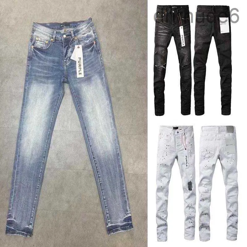 Lila Herren-Jeans, Designer-Jeans, zerrissen, gerade, normal, lang, schwarz, mit Reißverschluss, mittleres Loch, für Herren und Damen Z9AF