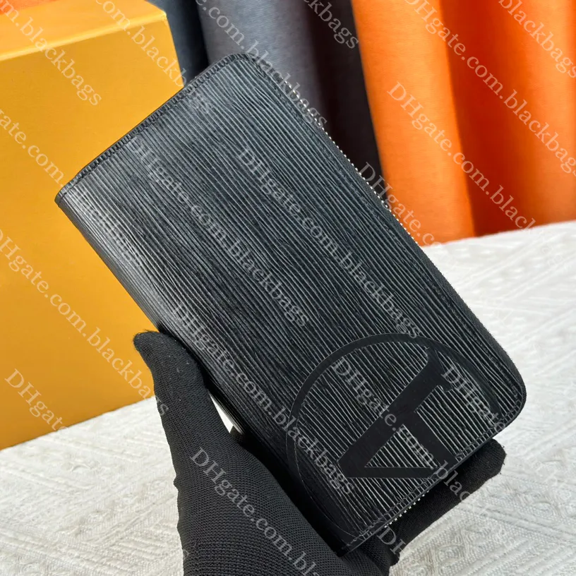 Lyxig koppling plånbok Mens Cowhide dragkedja plånbok designer läder plånbok för män högkvalitativ myntväska med lådan grossist