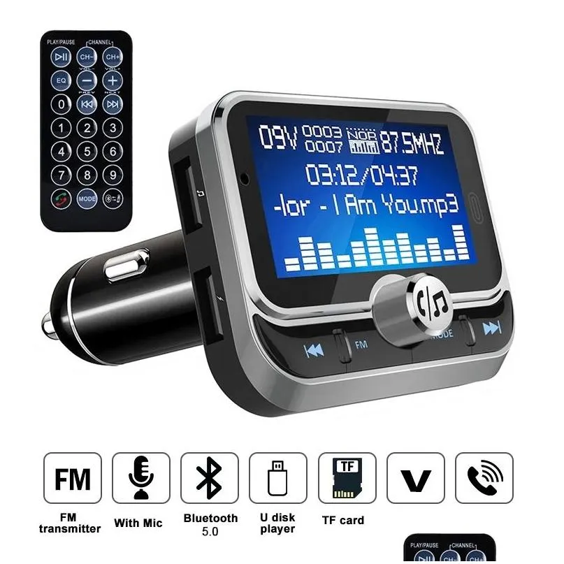 طقم سيارة Bluetooth Care Creative FM مع التحكم عن بعد 1.8 LCD MP3 Player مزدوج USB Charger Hands Modator Droper