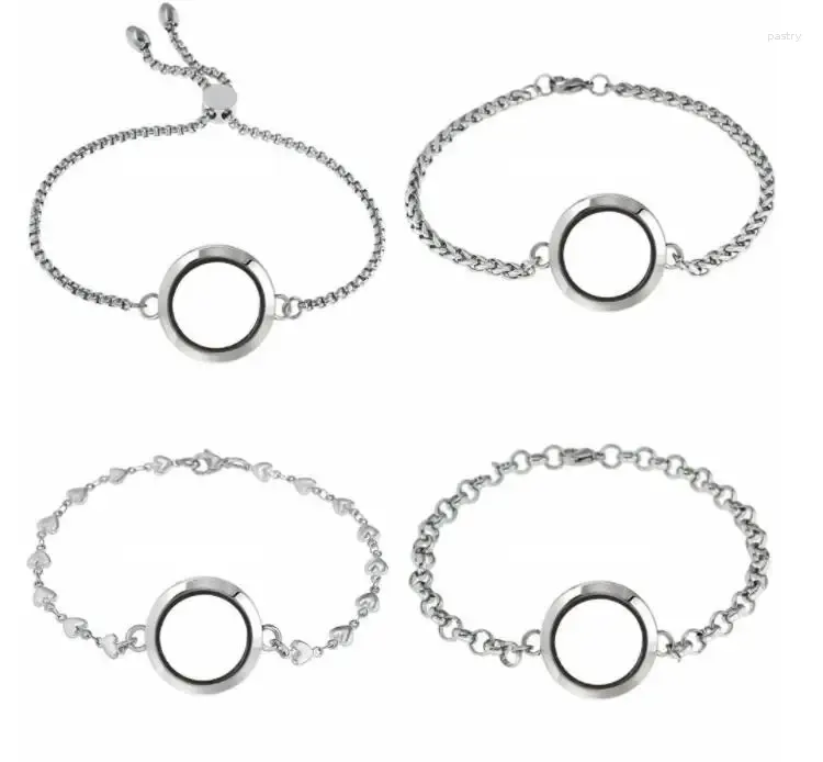 Charm Bracelets 1pcs Stainless Steel 25mm Round Silver Color Glass Memory Locket Bracelet Bangle Fit For Floating Charms