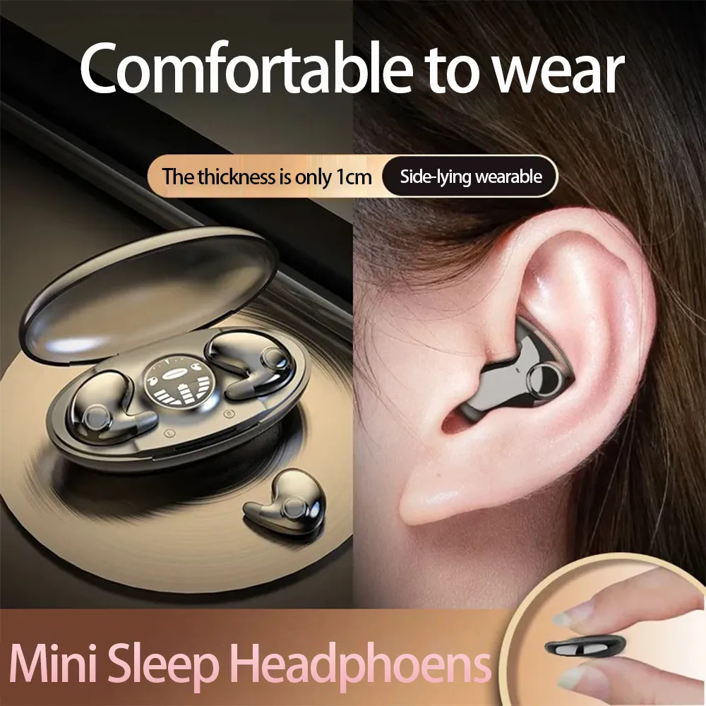 Minsta sömn osynlig stereo öronsnäckor mini buller avbrytande hörlurar aurikular hörlurar trådlös Bluetooth -bindning Touch Ear Bud Binaural Auriclear Earphones