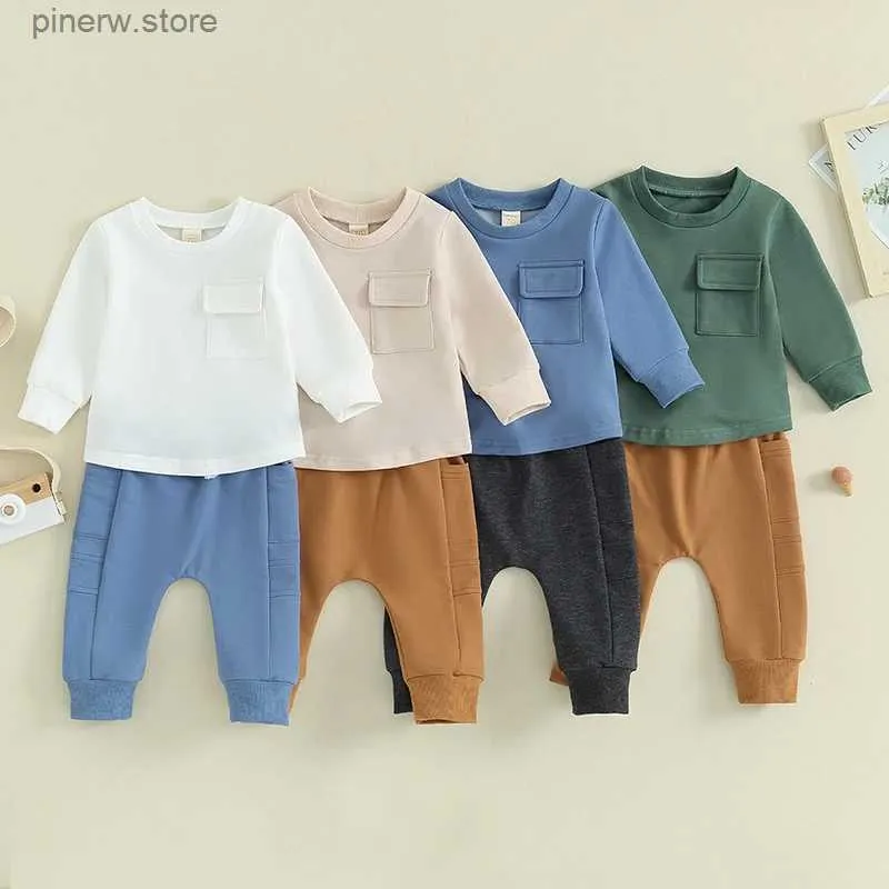 Zestawy odzieży lioraitiin 6m-4y maluch dziecięcy ubrania solidne bluza z długim rękawem pullover top jogger spodni jesienny strój dresowy