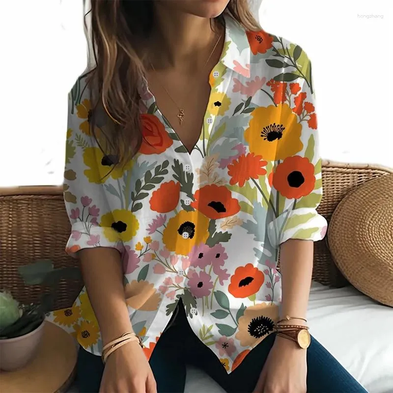 Women's Blouses Fashion Ladies Long Sleeve Shirt Flower 3D Printing Temperament Beautiful Hawaiian Party