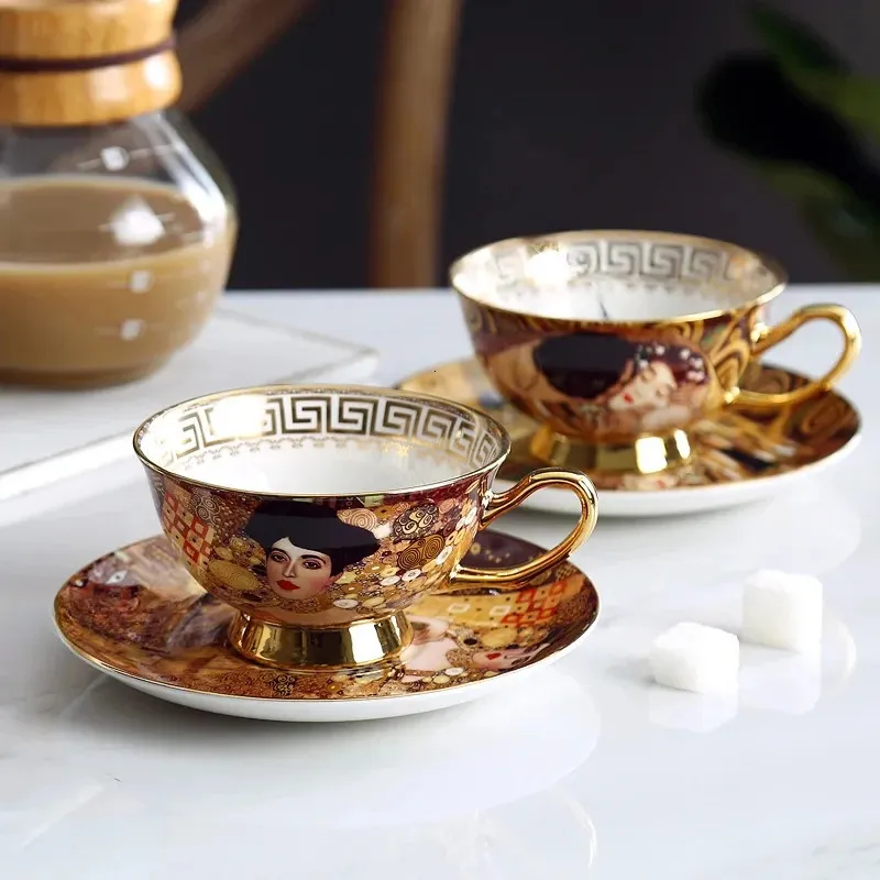 Ensemble de tasses à café en porcelaine, service à thé, cadeau de luxe, tasse à thé en céramique avec cuillère, 240125