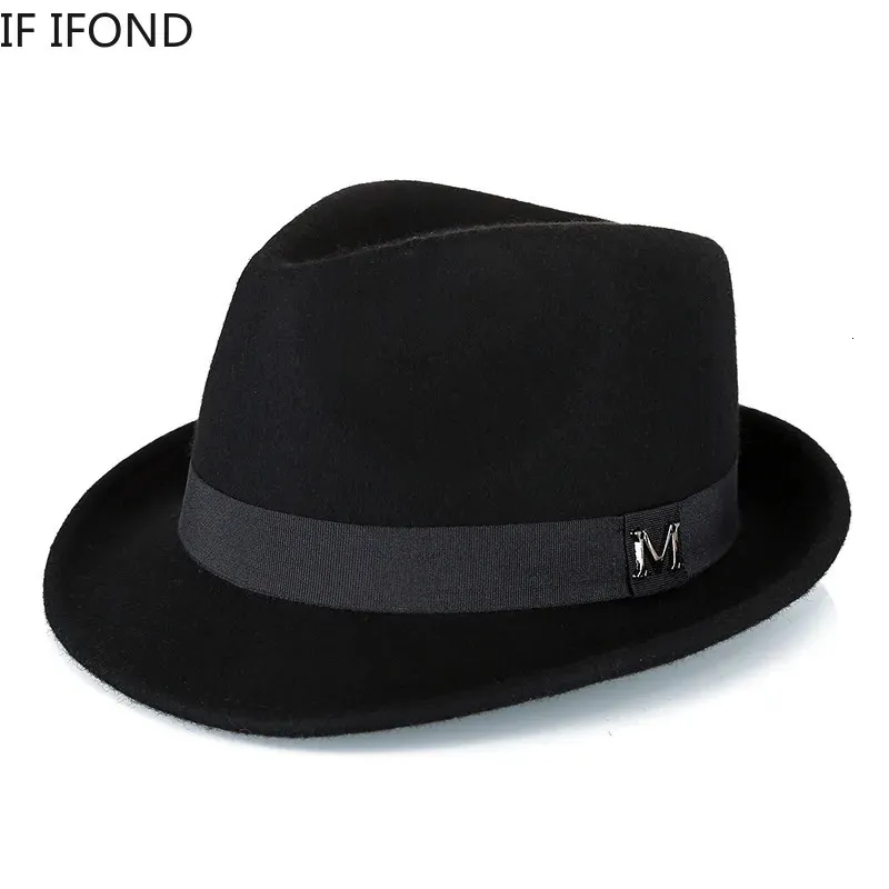 Men Winter Thick Warm Felt Fedora Hats Wool Gentleman Jazz Cap Homburg Male Classical Narrow Brim Top Hat 240125