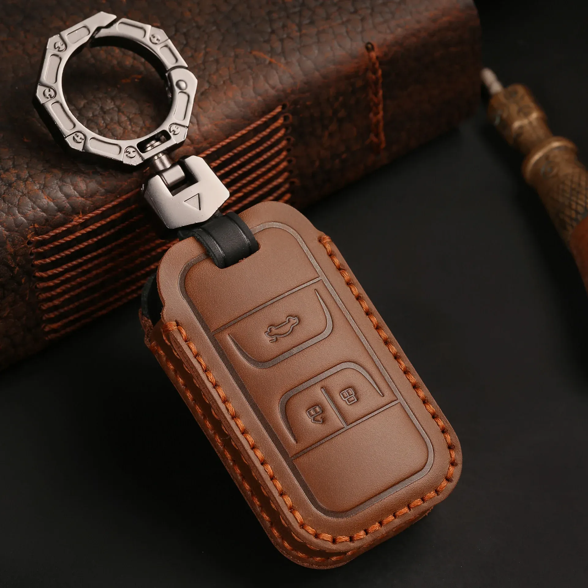 غطاء مفتاح السيارة من الجلد الأصلي لـ Chery Tiggo Arrizo Tiggo 3 5x 4 8 GLX 7 Keyring Shell Fob Holder Cawhide