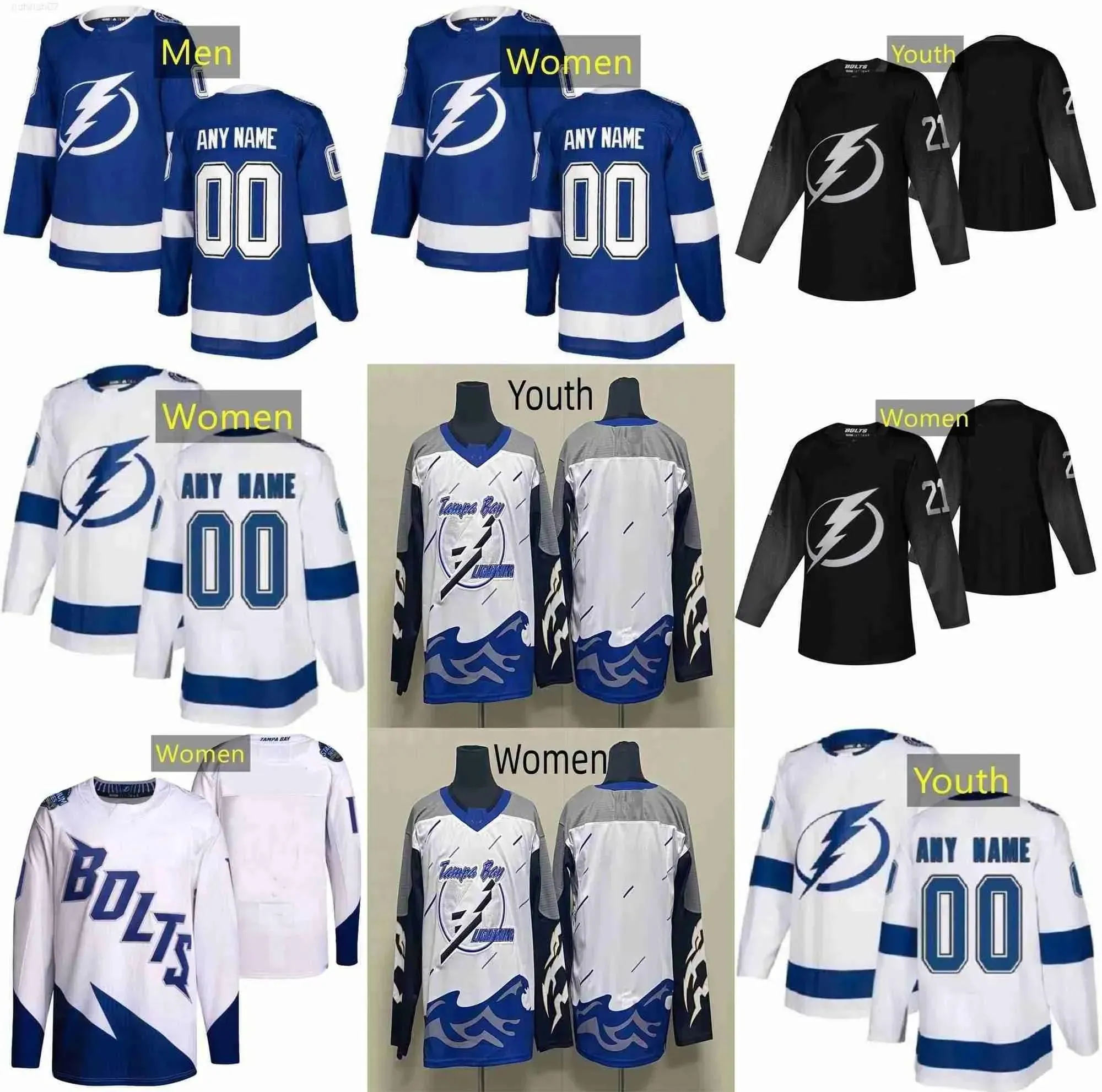 Hommes personnalisés Femmes Tampa''Bay''Lightning''Hockey Jerseys 86 Nikita Kucherov 21 Brayden Point 84 Tanner Jeannot 28 Ian Cole 84 Erik Cernak 17 P