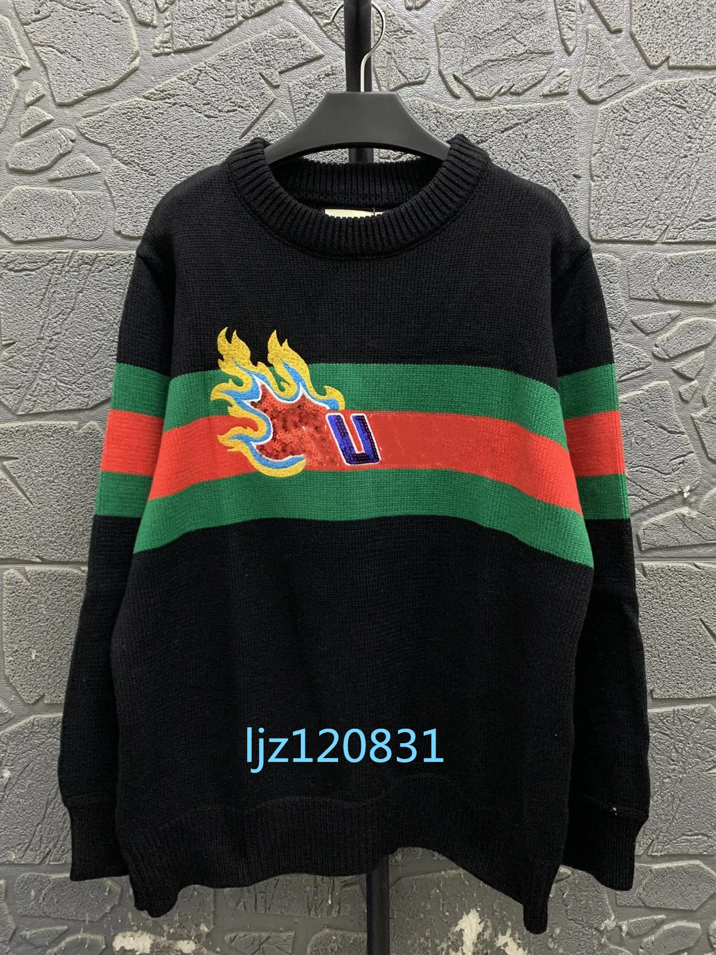 2024SS Men's Fashion Pullover Round Neck Sweater Embroidered Red and Green Beads Dragon Year Limited Edition Women's Sweater Casual Contrast Panel Black 439 S-XL