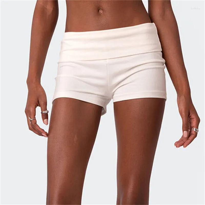 Shorts pour femmes Emo Girls Fold Over Slim Femmes Taille moyenne Sports polyvalents Pantalons courts décontractés Y2K Bas Streetwear