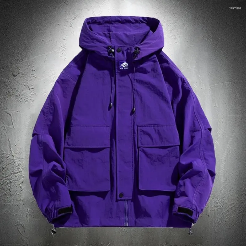 Herrjackor Shwinao 2024 Purple Hoodie Men Windbreaker Jacket Hip Hop Solid Color Outdoor Sports Hooded Rockar Kläder M-5XL