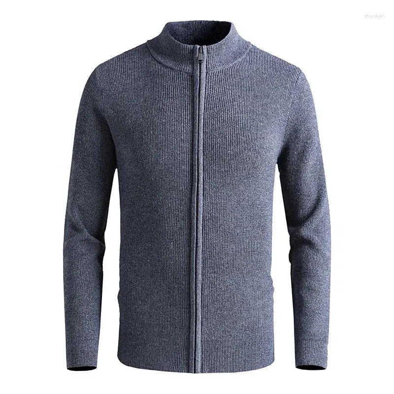 Men's Sweaters Sheep Wool Zipper Coat 2024 Autumn & Winter Mock Neck Knit Cardigan Pure Cashmere Knitwear Long Sleeved