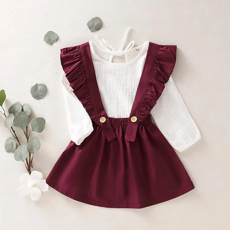 Clothing Sets Toddler Baby Girls Long Sleeve Solid T-Shirt Tops Overalls Skirts Outfits Shirt And Skirt Set For Teens