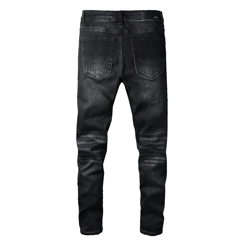 Jeans de créateurs pour hommes High Elastics détressé Ripped Slip Fit Motorcycle Biker Denim For Men s Fashion Black Pants # 030 28-40 Winter01 75