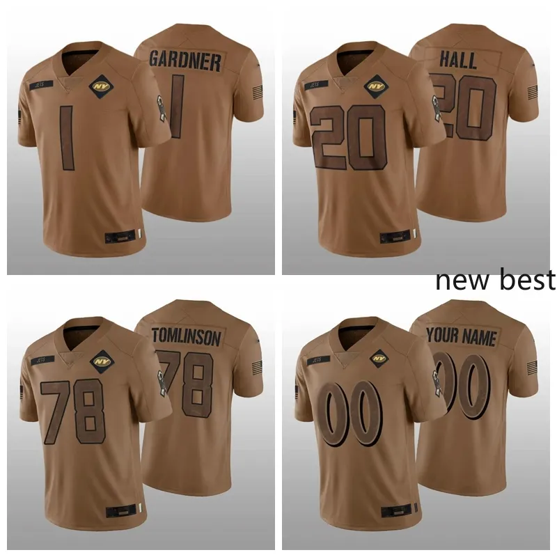 1 Ahmad Sauce 20 Breece Hall New York''Jets''Herren Damen Jugend 78 Laken Tomlinson 2023 Salute to Service Limited Fußballtrikot