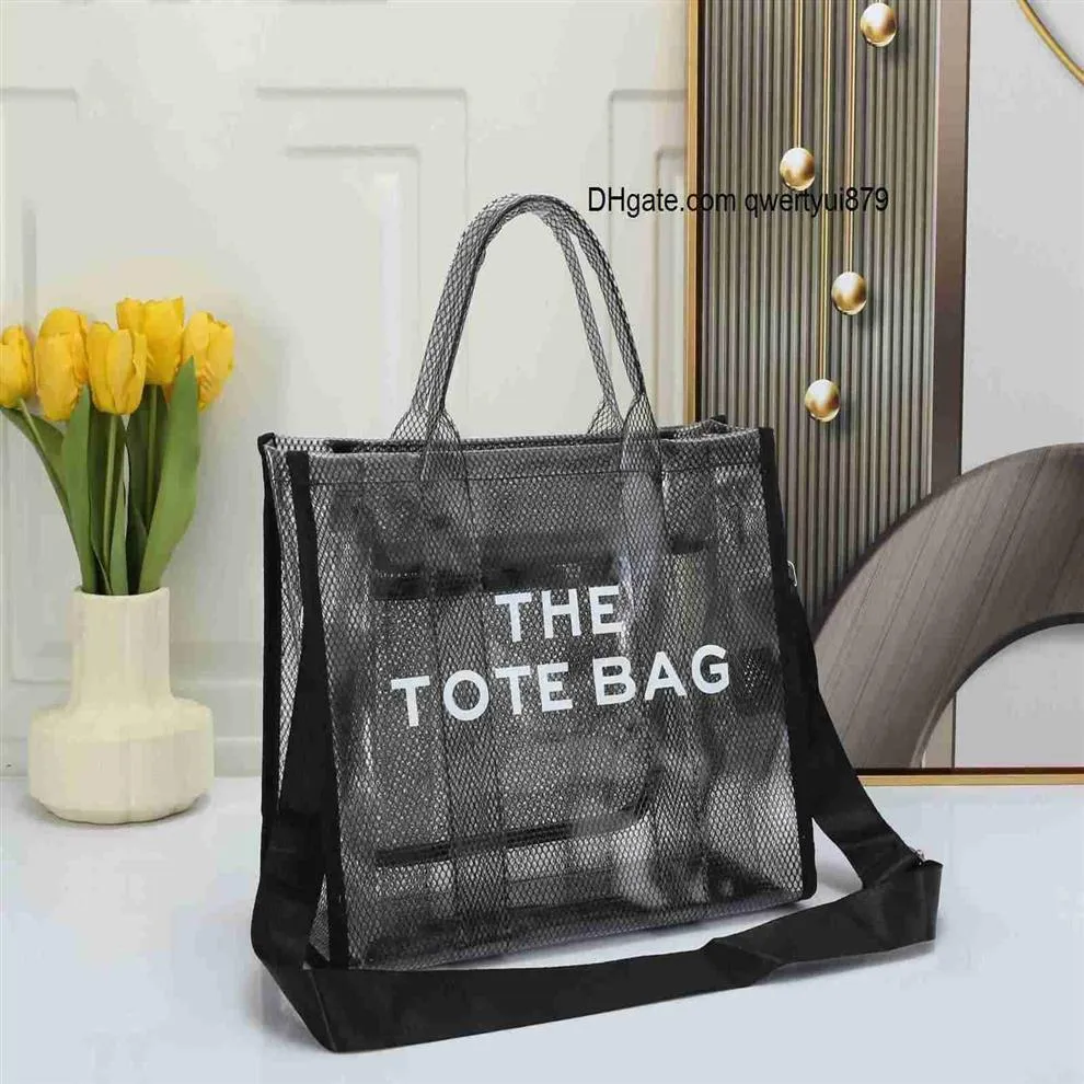 Designer Totes Clear PVC Stor märkt Tote Bag Designer Mesh Axel Purses Transparenta Women Jelly Hand Bag Casual Beach SH276J