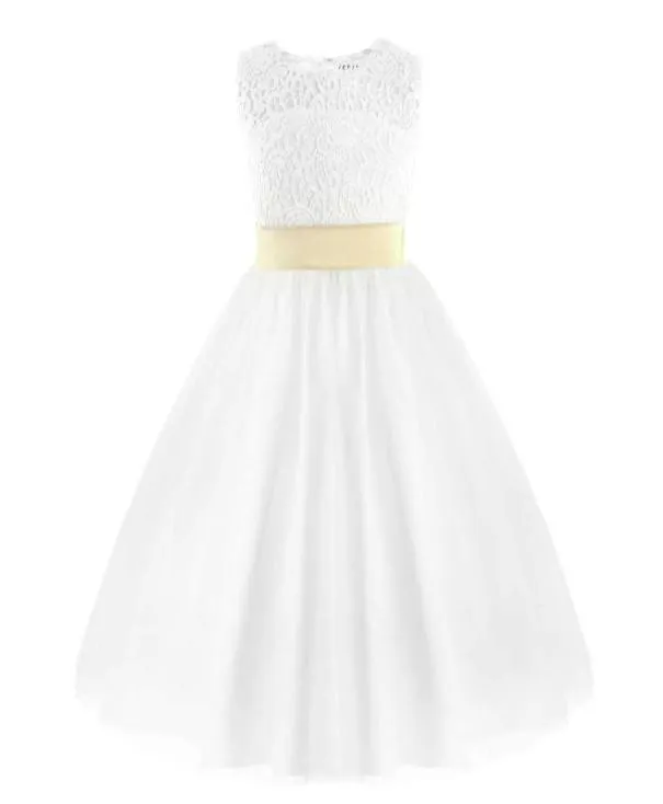 Oyolan Flower Wedding Dress White First Communion Formell spetsprinsessor Prom Dress Long Gowns Kids Evening Dress For Weddi Q6955721