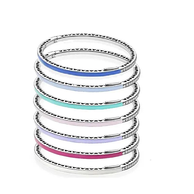 Bracelet en argent Sterling LR S925 pour femmes, bracelets durs de 16 à 19cm, fabrication de bijoux, rouge, bleu, blanc, cadeau pour fille, 240122