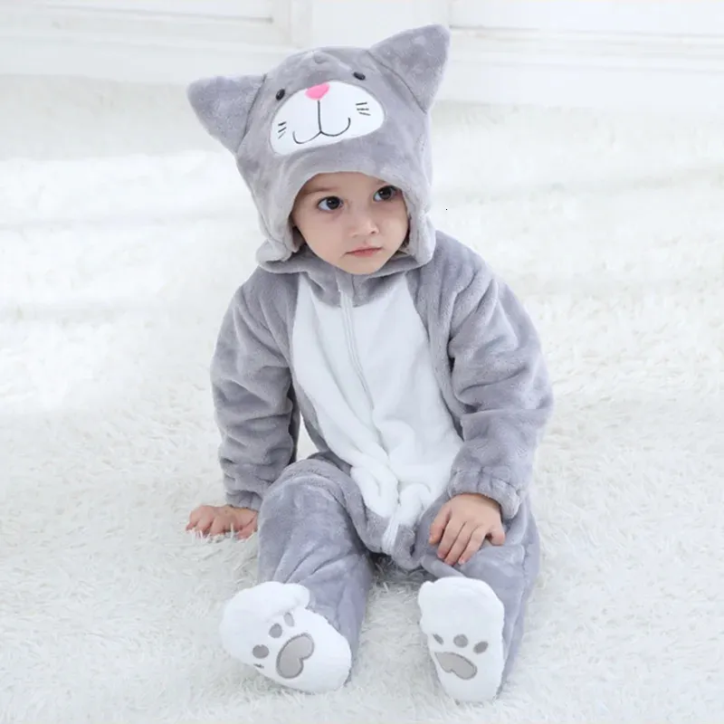 Baby Grey Cat Pajamas Clothing born Infant Bebe Rompers Onesie Anime Costume Outfit Hooded Winter Jumpsuit For Boy Girl 240119