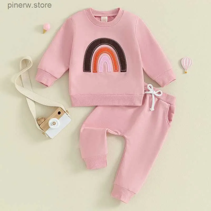 Conjuntos de roupas Lioraitiin 0-3Y Baby Girls Outfit Manga Longa Crew Neck Rainbow Suéter com Cintura Elástica Sweatpants Fall Roupas