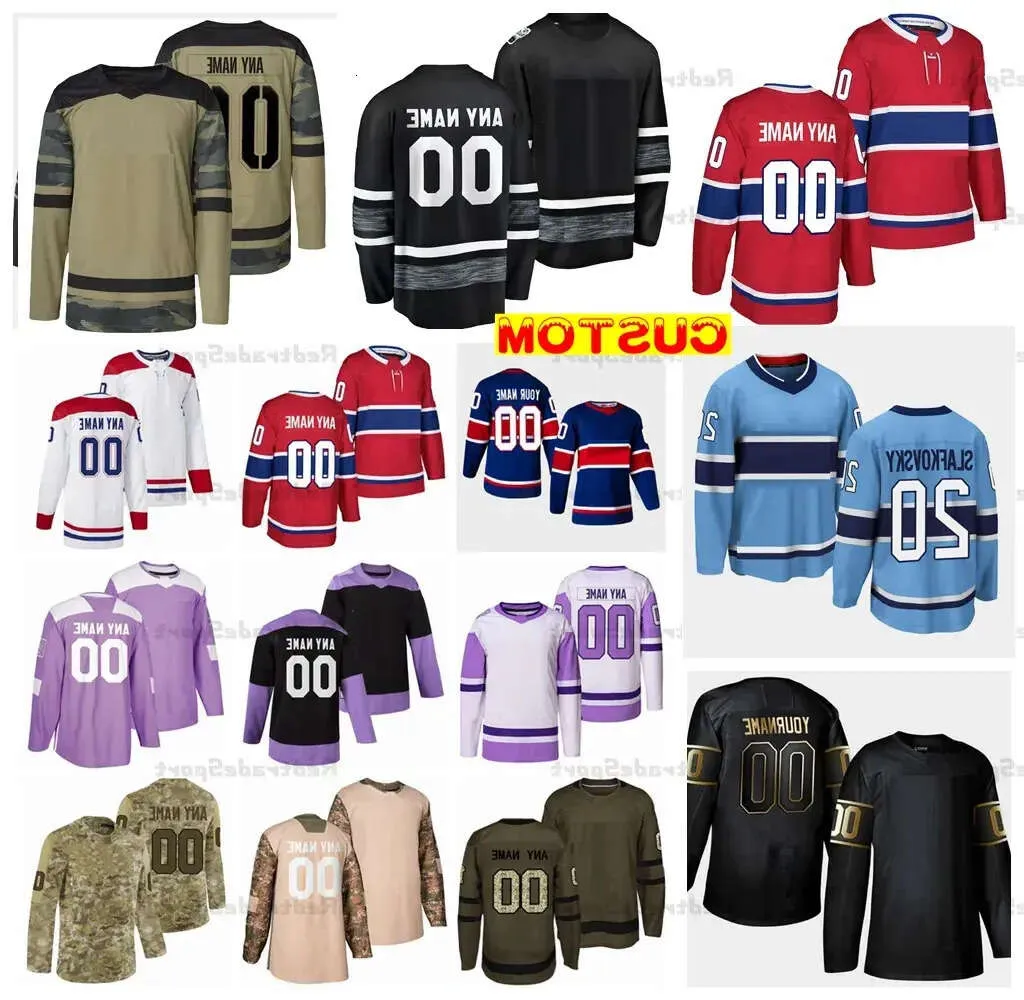 2024 Reverse Retro Custom Hockey Jerseys Slafkovsky Caufield Price Gallagher Suzuki Anderson Camo Fight Cancer Dach Harvey-Pinard Dvorak 64