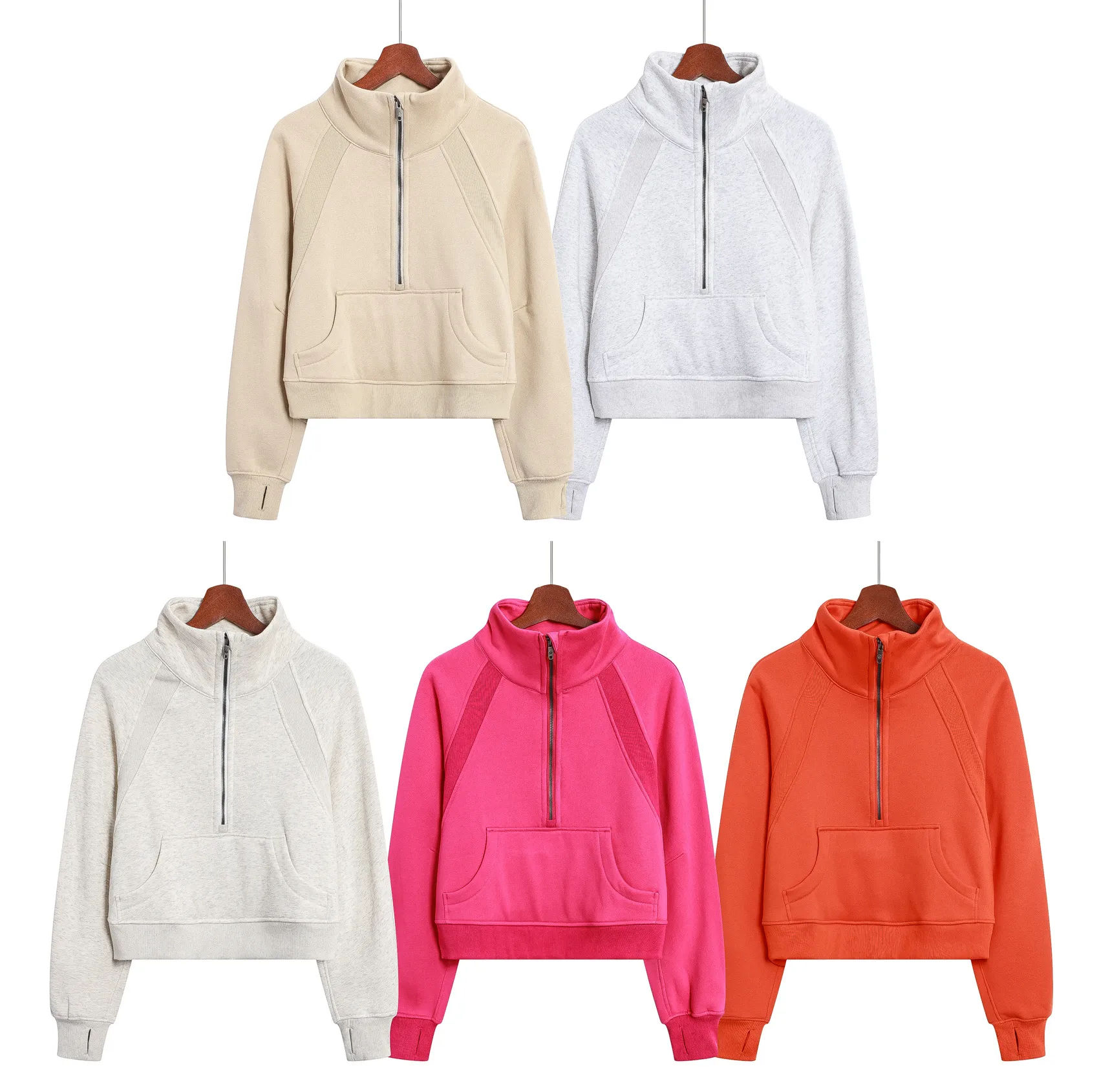 Couleur unie Sweat-shirts décontractés Vêtements Hauts Automne Hiver Épais Veste polaire à manches longues Demi-fermeture éclair Full Zip Sport Pull à capuche Cardigan Sweat-shirt pour femme