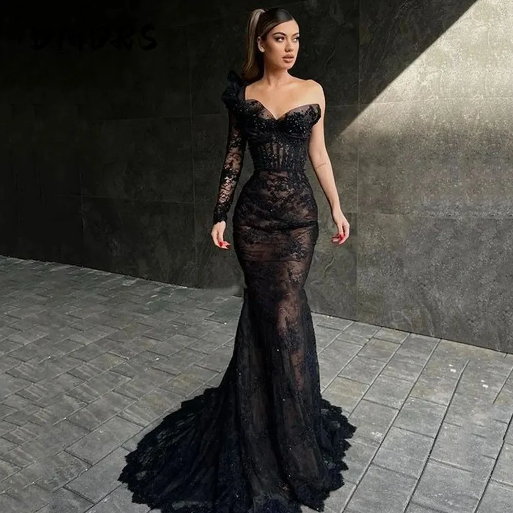 Black Lace Mermaid Evening Party Dress with Zipper Back and Sweep Train  Hemline from Dhgate Evening Dresses - price 303.65