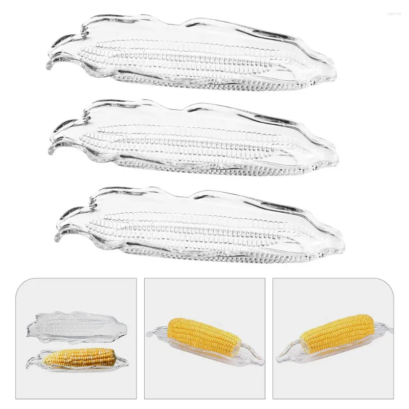 Tallrikar 3st Plastic Corn Tray Servering Plate på Cob Holder Dish BBQ