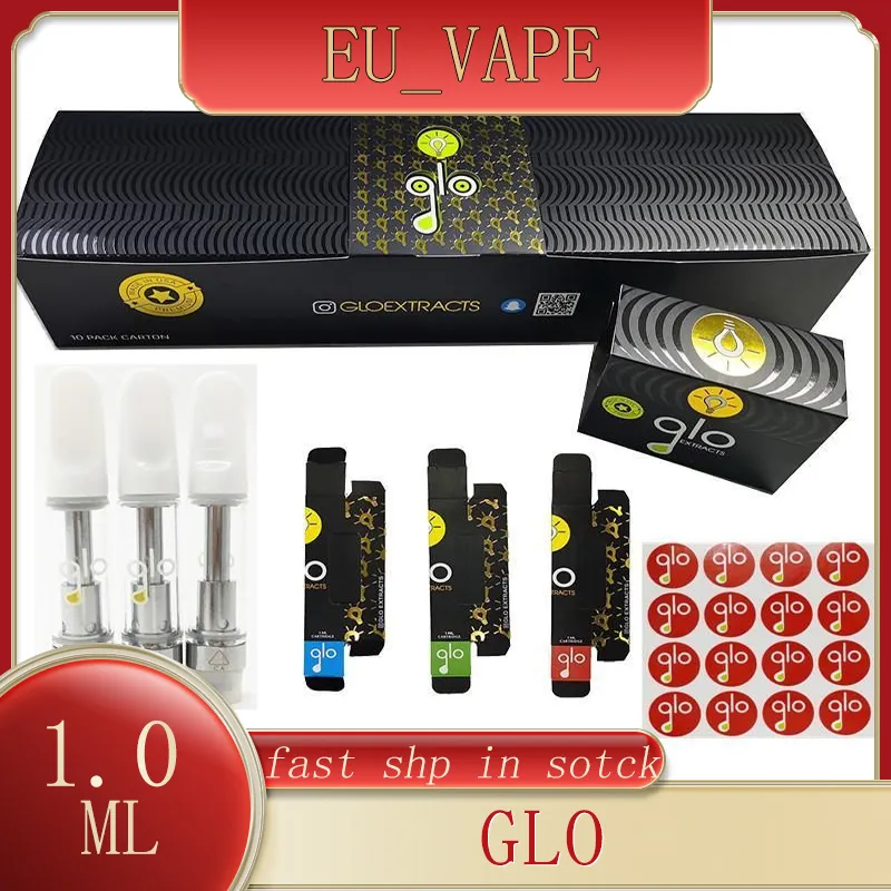 Atomizers Glo Extrakt Vape Cartridges vagnar vagn 0,8 ml 1 ml olja Pyrex Glass Tank 510 Atomizer Ceramic Coil nyaste förpackning gratis DHL