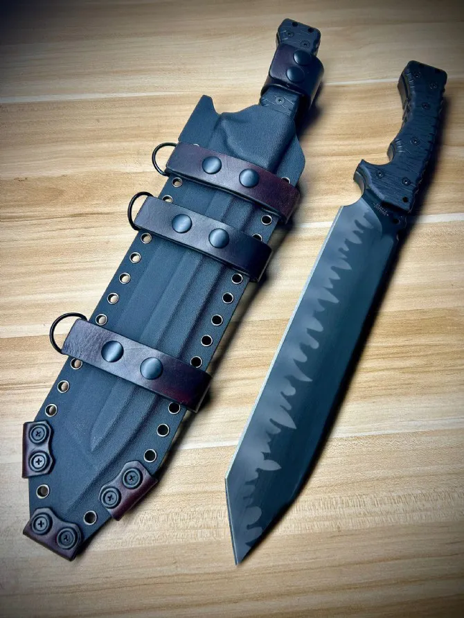 Ny high end Strong M31 Survival Tactical Knife Z-Wear Titanium Coating Tanto Blad Black Full Tang G10 Handle Fixed Blade Straight Knives With Leather Kydex