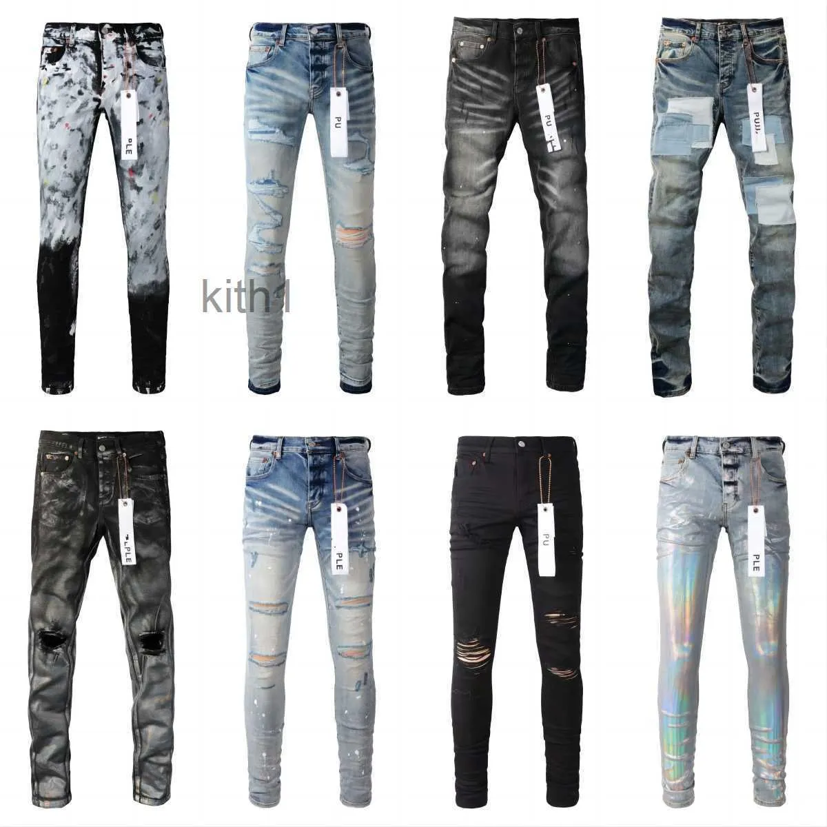 Мужские джинсы, мужские дизайнерские фиолетовые узкие рваные байкерские узкие прямые брюки, стопка Ksubi, модный тренд, винтажный бренд Ak QKPJ