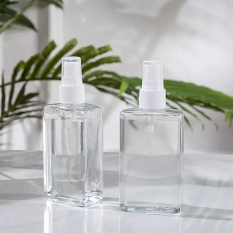 100ml transparent spray square flat bottle pet disinfectant alcohol bottles hand sanitizer sub-bottle