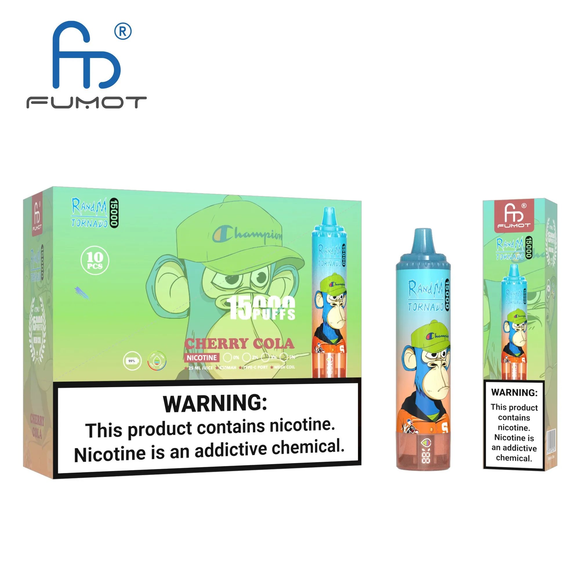 원래의 Fumot Facotry 일회용 vape randm tornado 15000 퍼프 대용량 화면 디스플레이 오일 전력 표시기 무료 배송