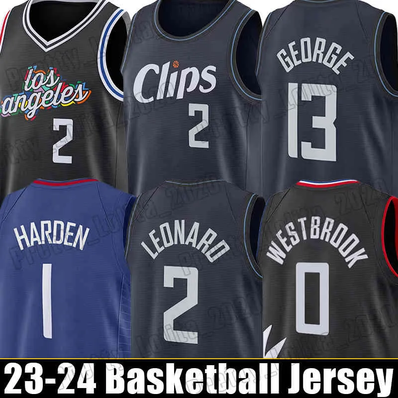 Kawhi Leonard basketbalshirt 0 1 Paul George LA''James Harden Jerseys Los Angeleses Clippers''Mens Russell Westbrook 2 13