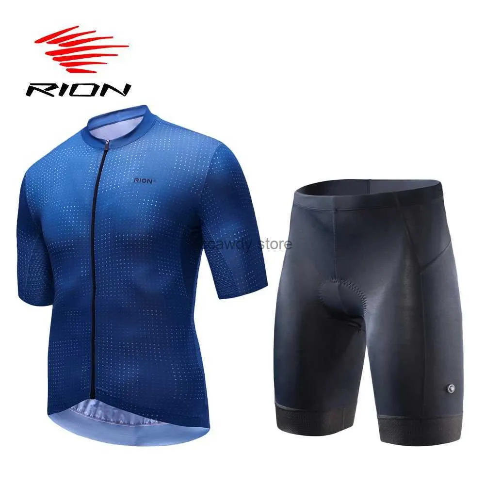 Men's Tracksuits RION Men's Cycling Jersey Set Bicyc Clothing MTB Shorts Road Bike Shirts Men Padded Tights 5 Hours Sports Wear Summer T ShirtH24125