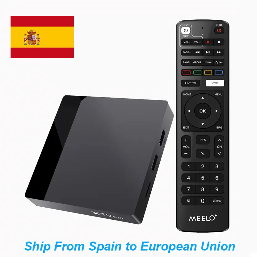 Skicka från Spanien XTV Duo Meelo 4K UHD Android11 ​​HDR Smart TV Box Decoder Dual WiFi LAN 100M HD AV1 HDR SMARTEST PLAYER