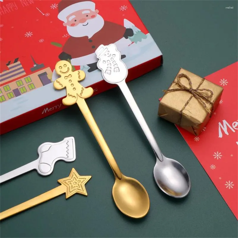 Lepels 1 STKS Cartoon Kerst Gingerbread Man Sneeuwpop Lepel Roestvrij Koffie Dessert 12.8 cm Keuken Servies Jaar