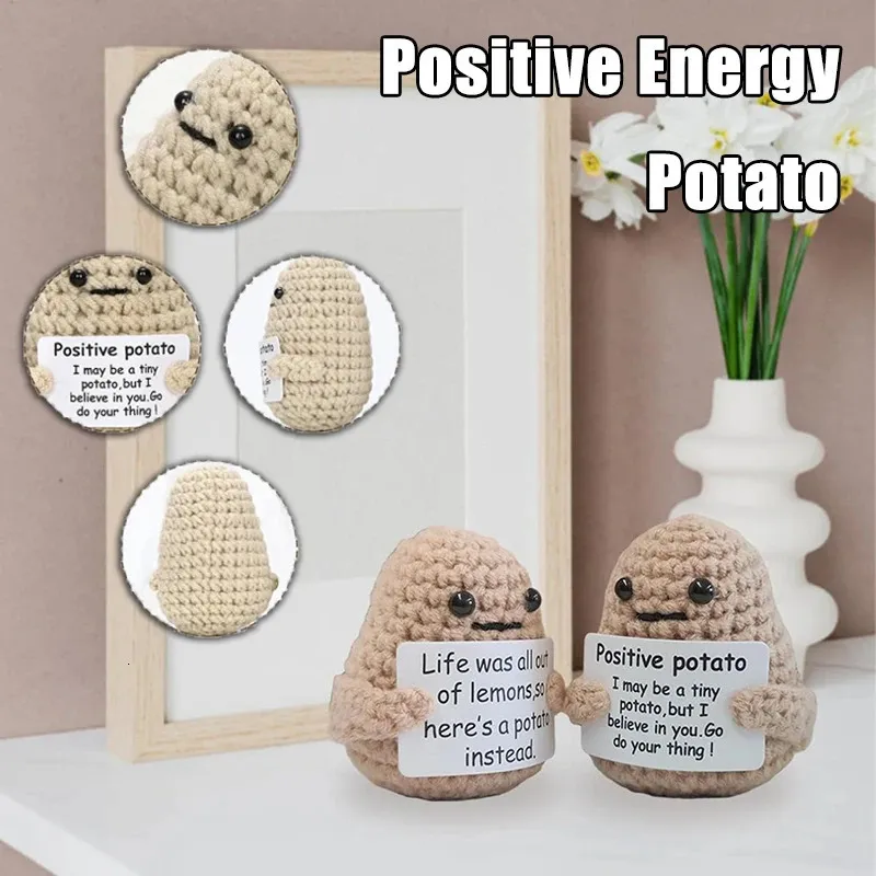 New Positive Energy Potato Embrace Pocket Mini Handmade Plush Wool Knitted Doll with Card Fun Christmas Gift Home Room Decoration 240124