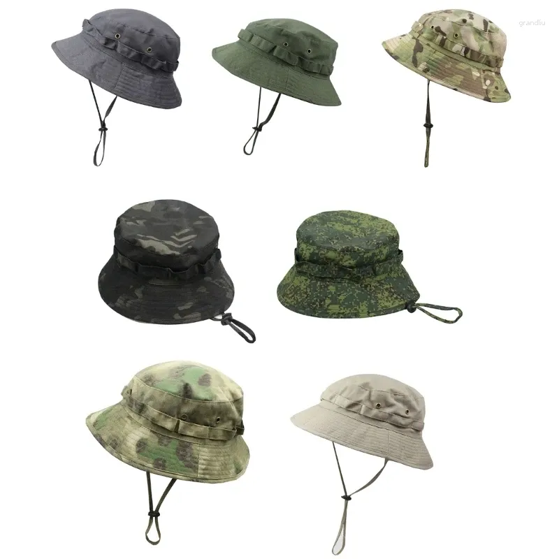 Berets Camouflage Boonie Bucket Hat With Chin String Outdoor Travel Fishing Sun Cap